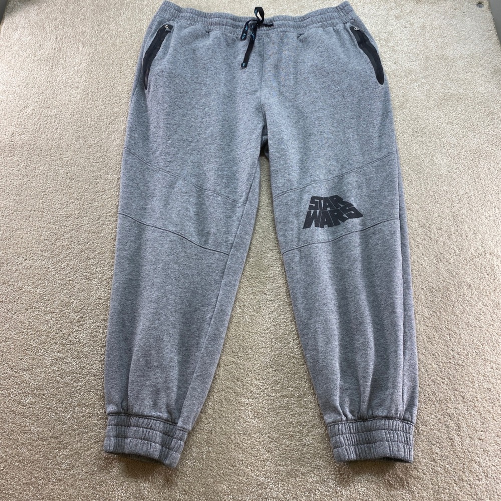 Disney Star Wars Joggers Mens XXL Gray Sweatpants Fleece Lined Graphic Pockets